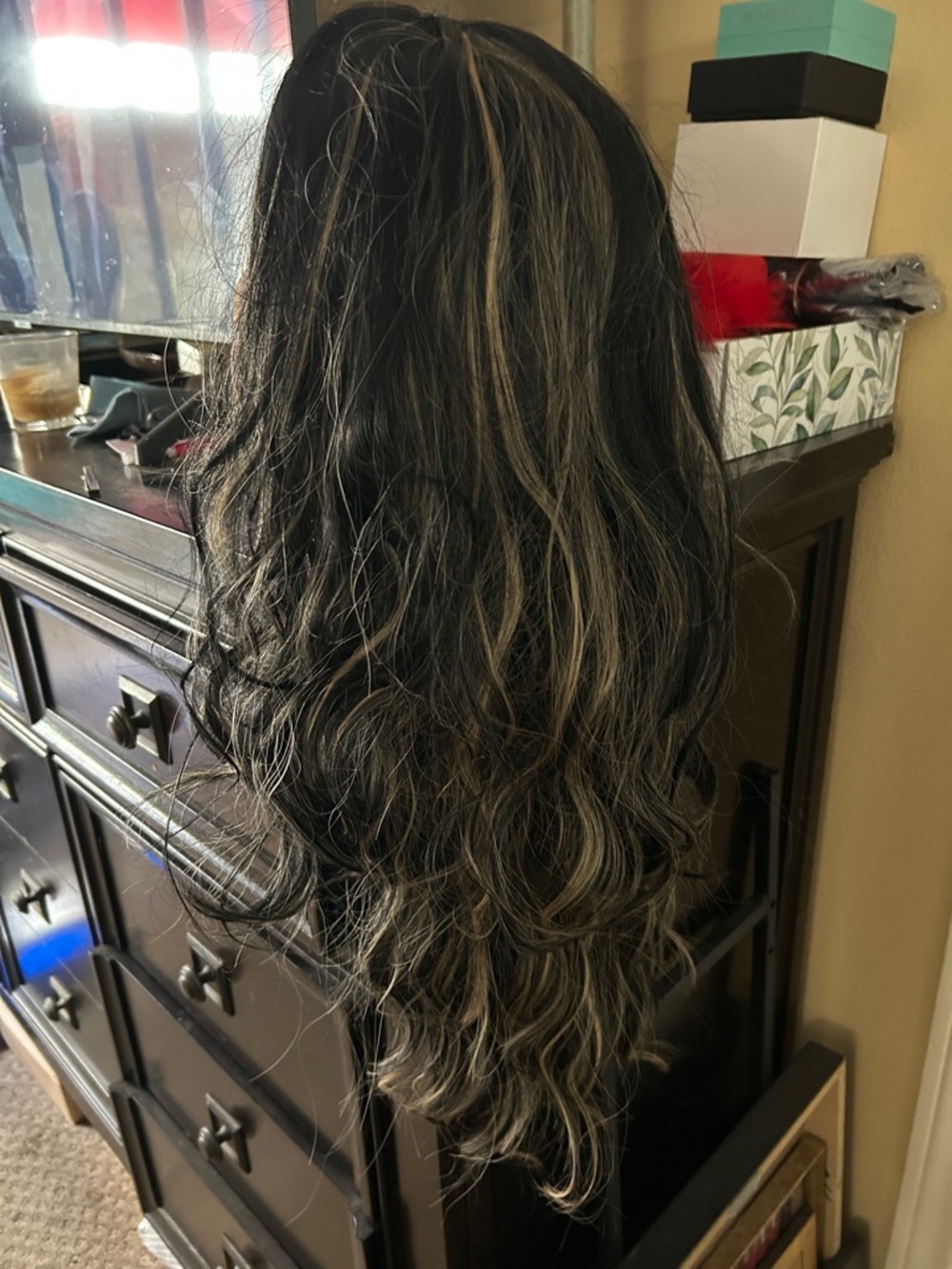 Long Wavy Women’s Hairpiece with Ash Blonde Highlights